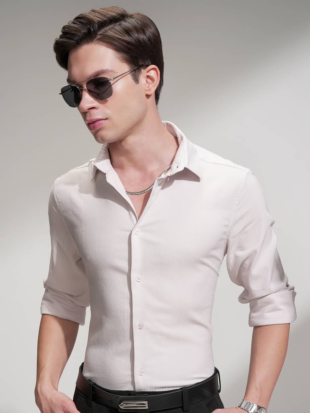     			Highlander Cotton Blend Slim Fit Self Design Full Sleeves Men's Casual Shirt - Pink ( Pack of 1 )