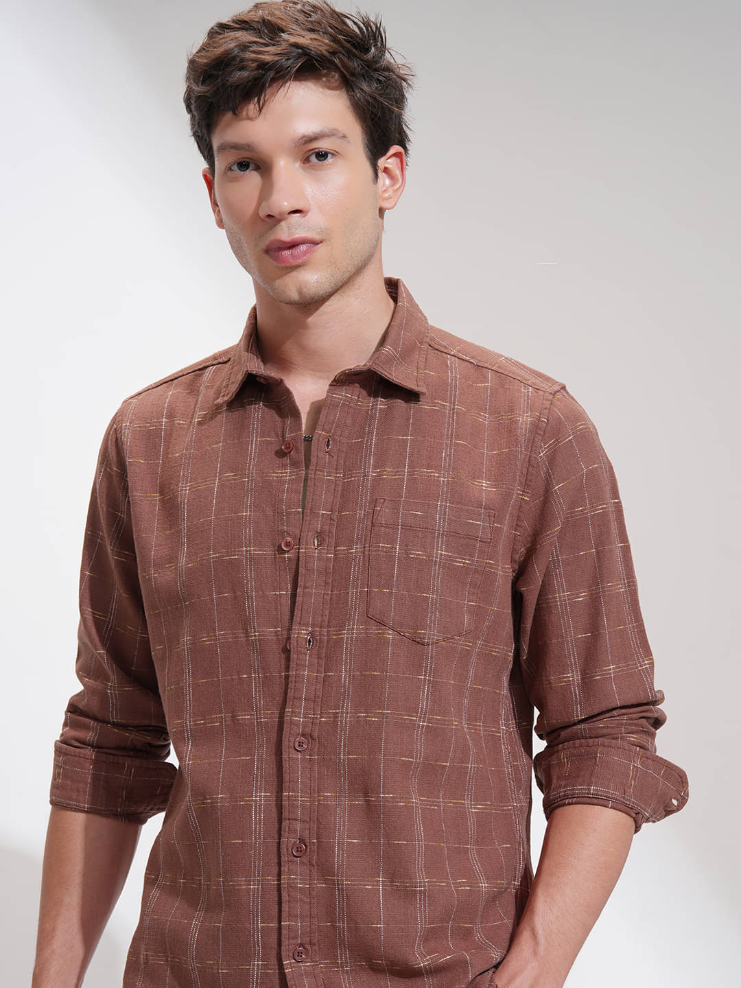 Highlander Cotton Blend Slim Fit Self Design Full Sleeves Men's Casual Shirt - Rust ( Pack of 1 )     			Highlander Cotton Blend Slim Fit Self Design Full Sleeves Men's Casual Shirt - Rust ( Pack of 1 )
