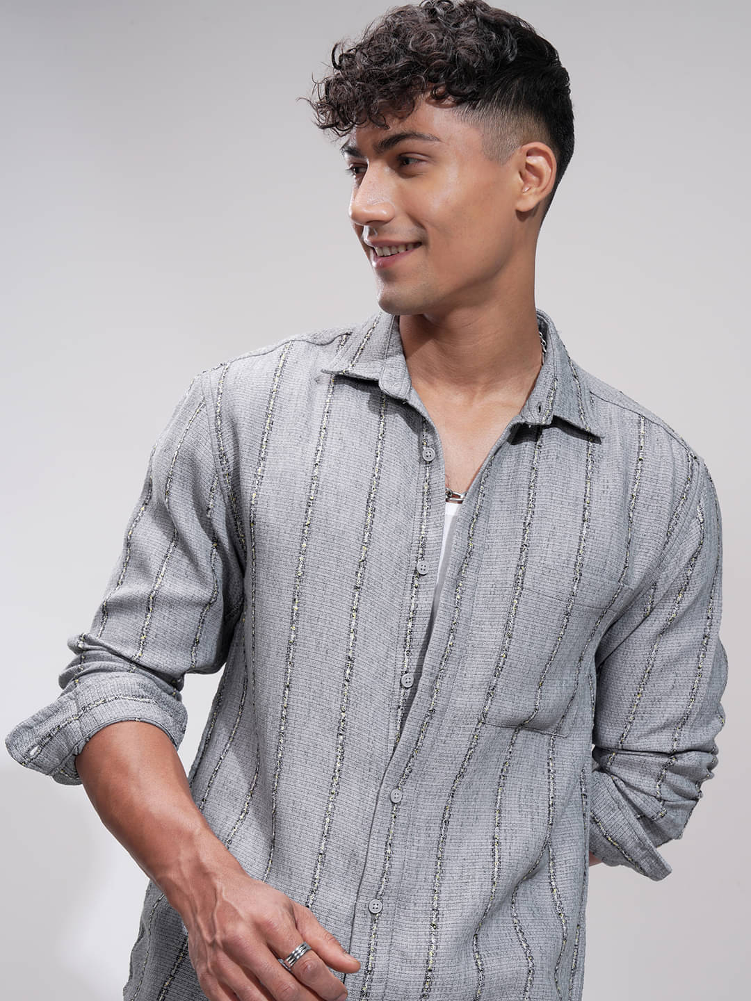 Highlander Poly Cotton Relaxed Fit Striped Full Sleeves Men's Casual Shirt - Light Grey ( Pack of 1 ) Highlander Poly Cotton Relaxed Fit Striped Full Sleeves Men's Casual Shirt - Light Grey ( Pack of 1 )