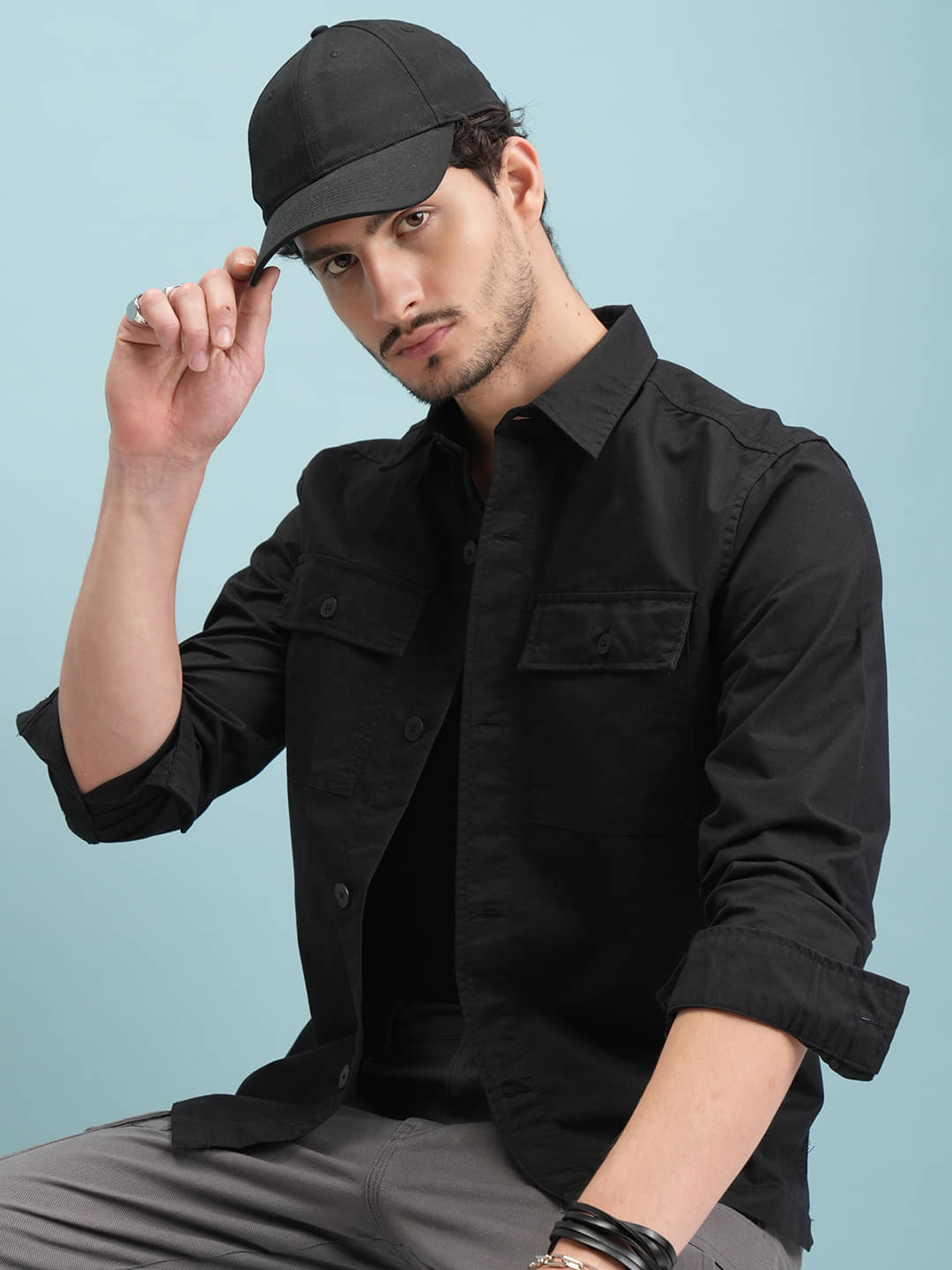     			Highlander Poly Cotton Slim Fit Solids Full Sleeves Men's Casual Shirt - Black ( Pack of 1 )