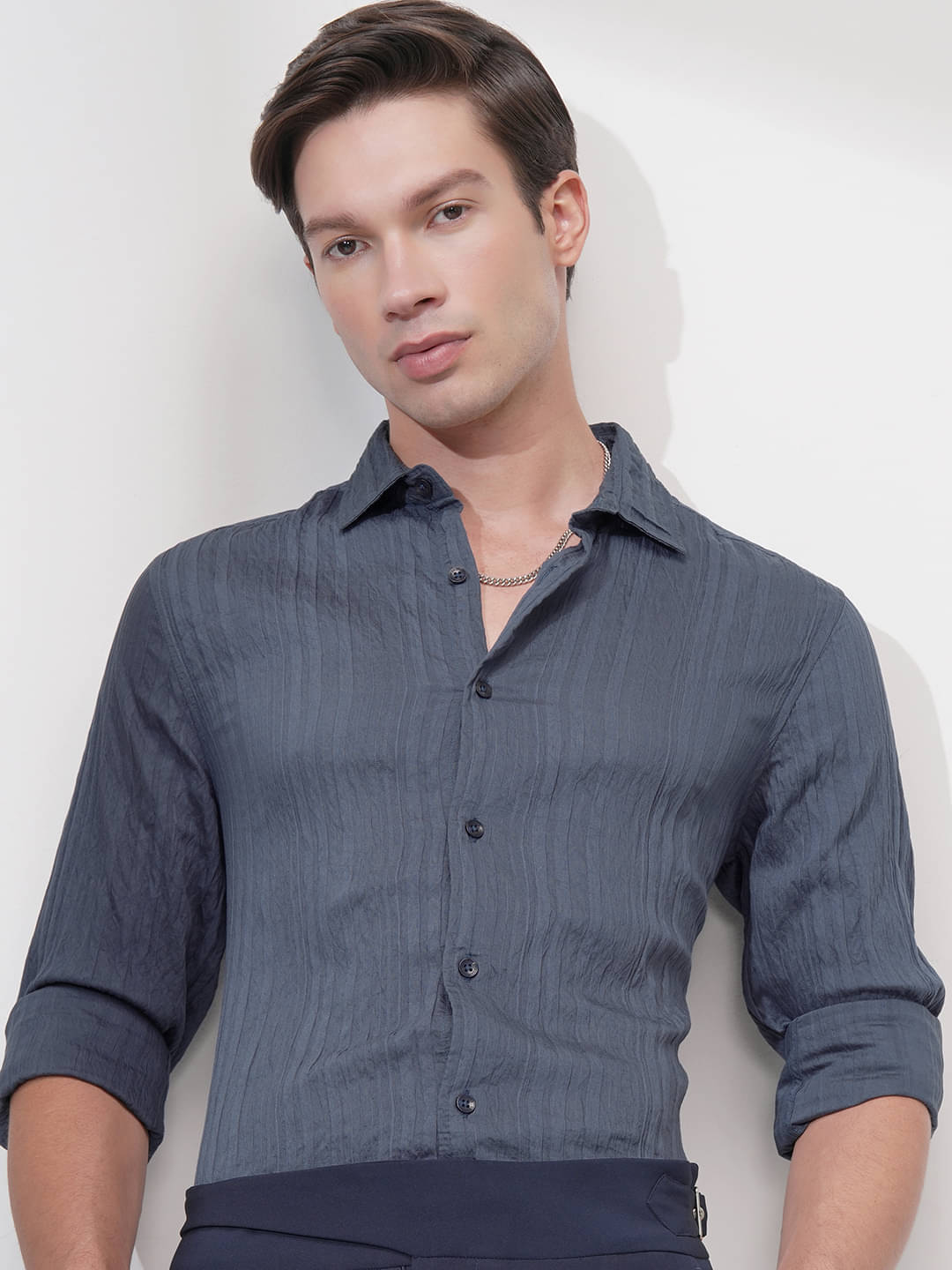     			Highlander Poly Cotton Slim Fit Striped Full Sleeves Men's Casual Shirt - Blue ( Pack of 1 )