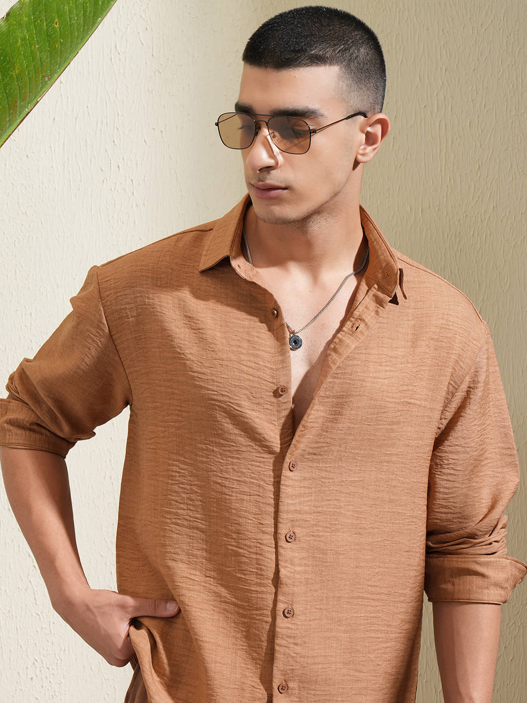 Highlander Polyester Relaxed Fit Self Design Full Sleeves Men's Casual Shirt - Brown ( Pack of 1 ) Highlander Polyester Relaxed Fit Self Design Full Sleeves Men's Casual Shirt - Brown ( Pack of 1 )