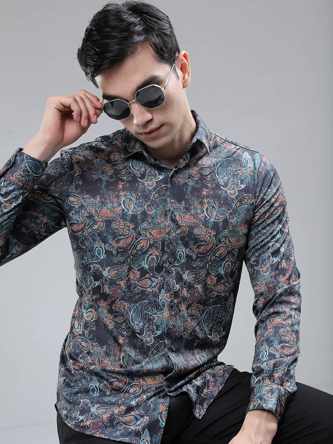     			Highlander Polyester Slim Fit Printed Full Sleeves Men's Casual Shirt - Navy ( Pack of 1 )