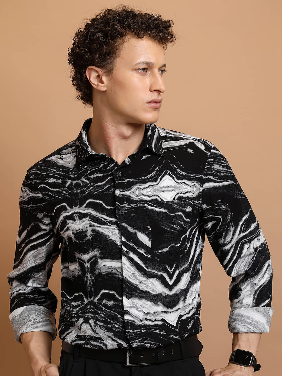Highlander Viscose Slim Fit Printed Full Sleeves Men's Casual Shirt - Black ( Pack of 1 )