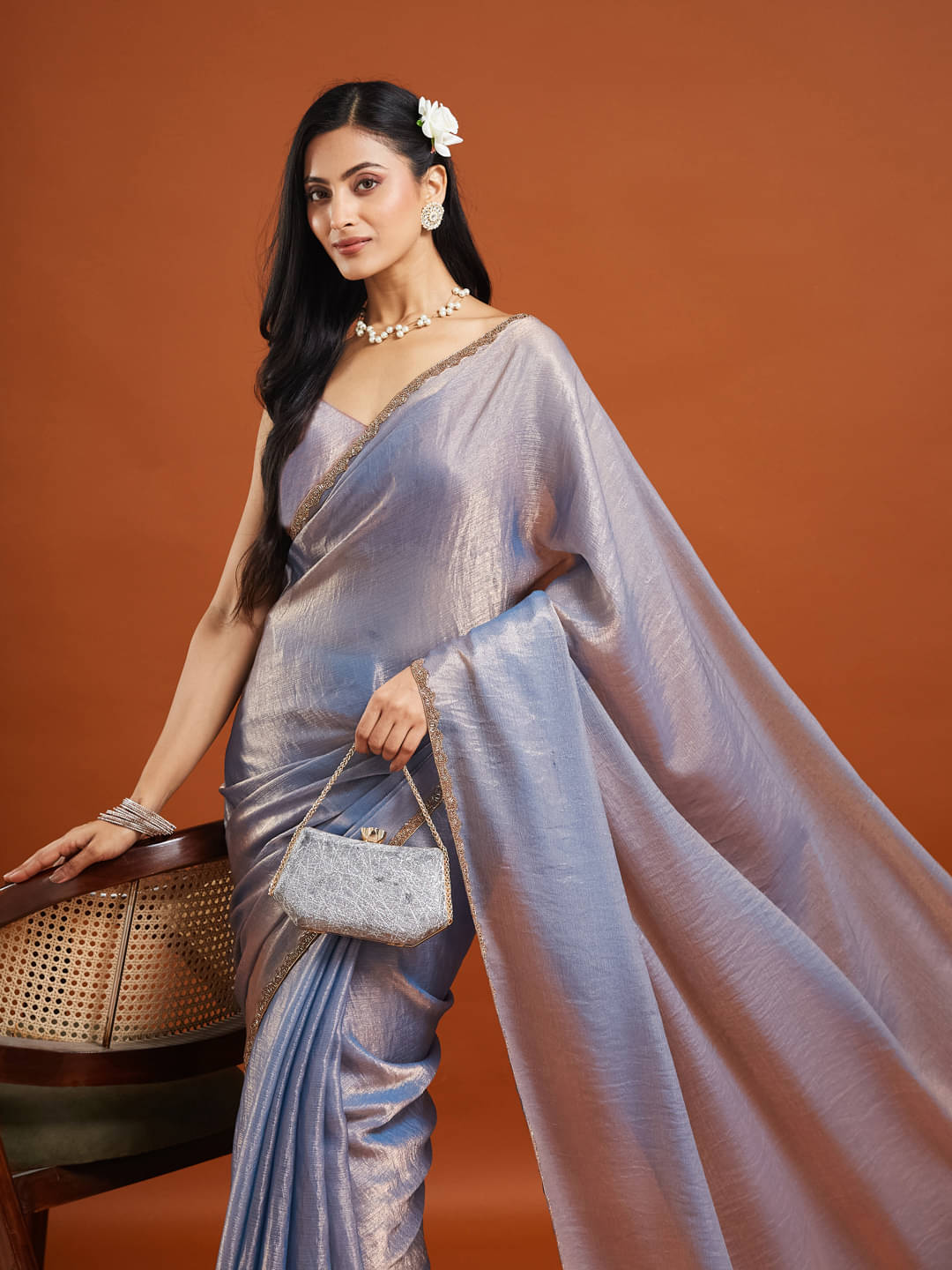Indy Bliss Tissue Embellished Saree With Unstitched Blouse Piece ( Silver ) Indy Bliss Tissue Embellished Saree With Unstitched Blouse Piece ( Silver )