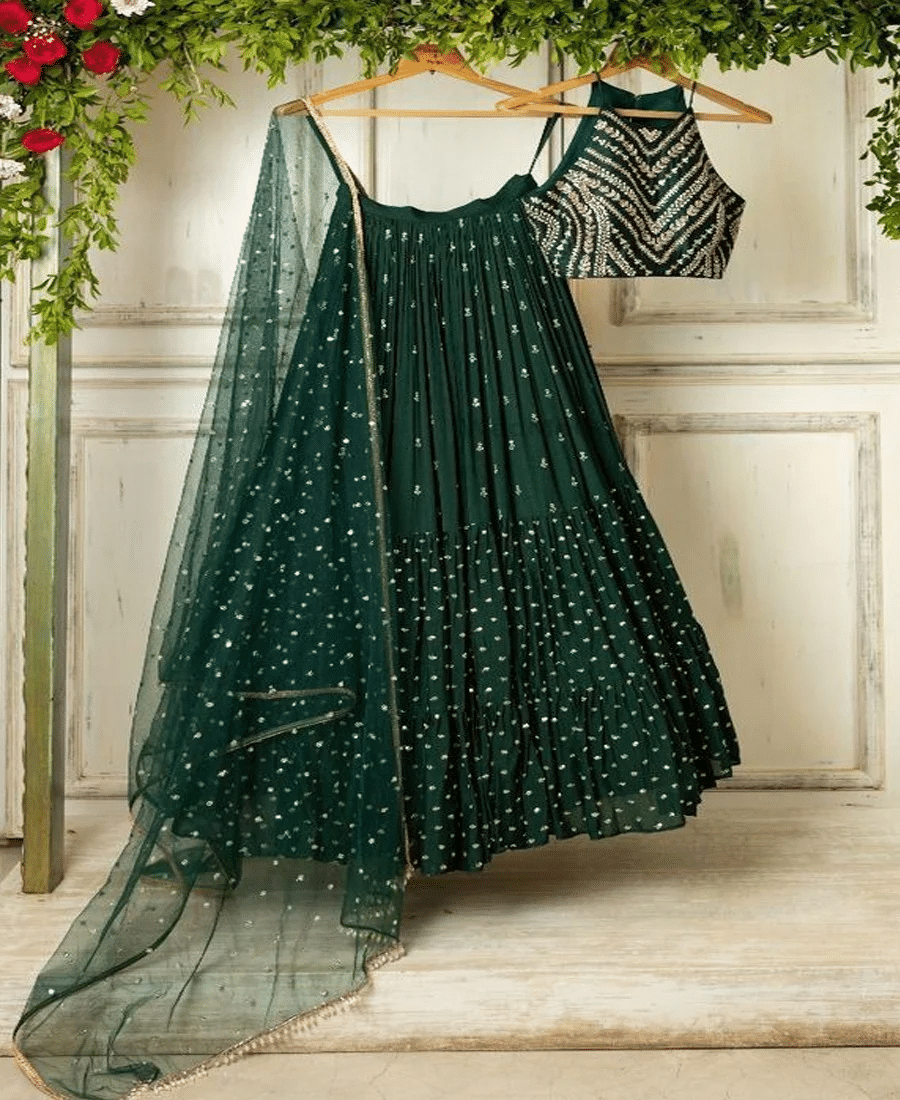 JULEE Green Georgette Chaniya Choli Semi Stitched Lehenga Single JULEE Green Georgette Chaniya Choli Semi Stitched Lehenga Single