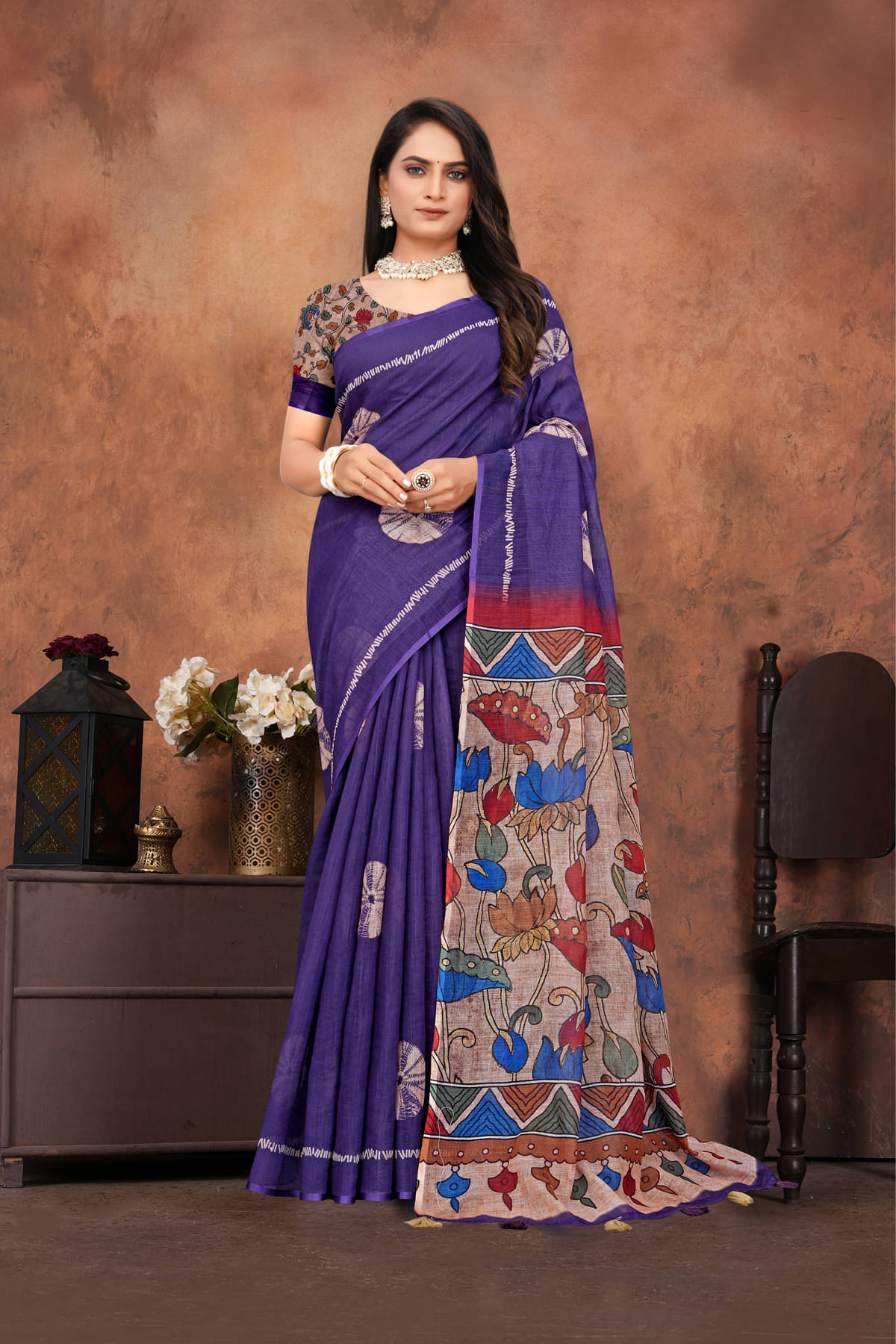 JULEE Linen Printed Saree With Unstitched Blouse Piece ( Purple ) JULEE Linen Printed Saree With Unstitched Blouse Piece ( Purple )