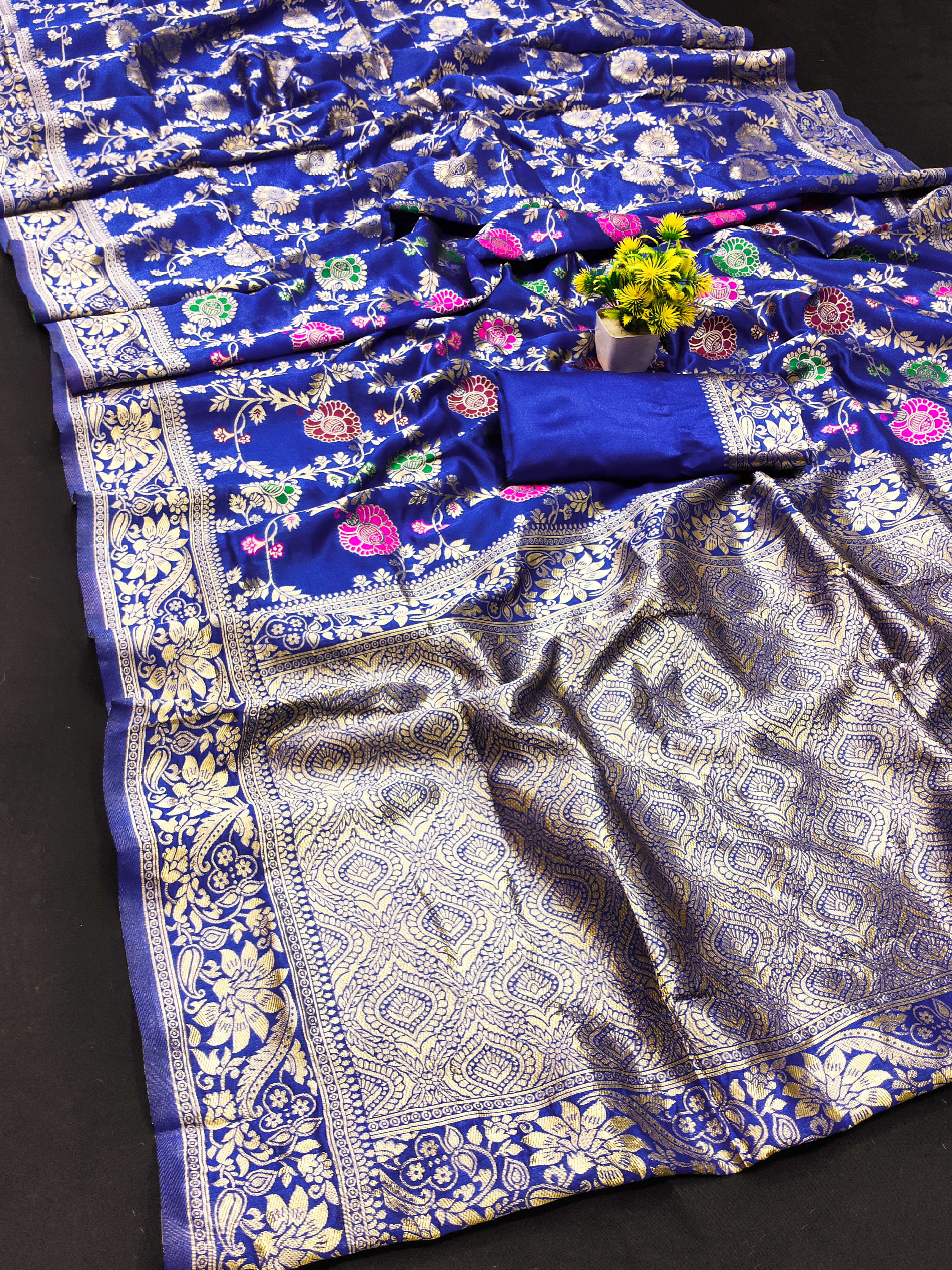 Kanooda Prints Silk Blend Embellished Banarasi saree With Unstitched Blouse Piece ( Light Blue ) Kanooda Prints Silk Blend Embellished Banarasi saree With Unstitched Blouse Piece ( Light Blue )