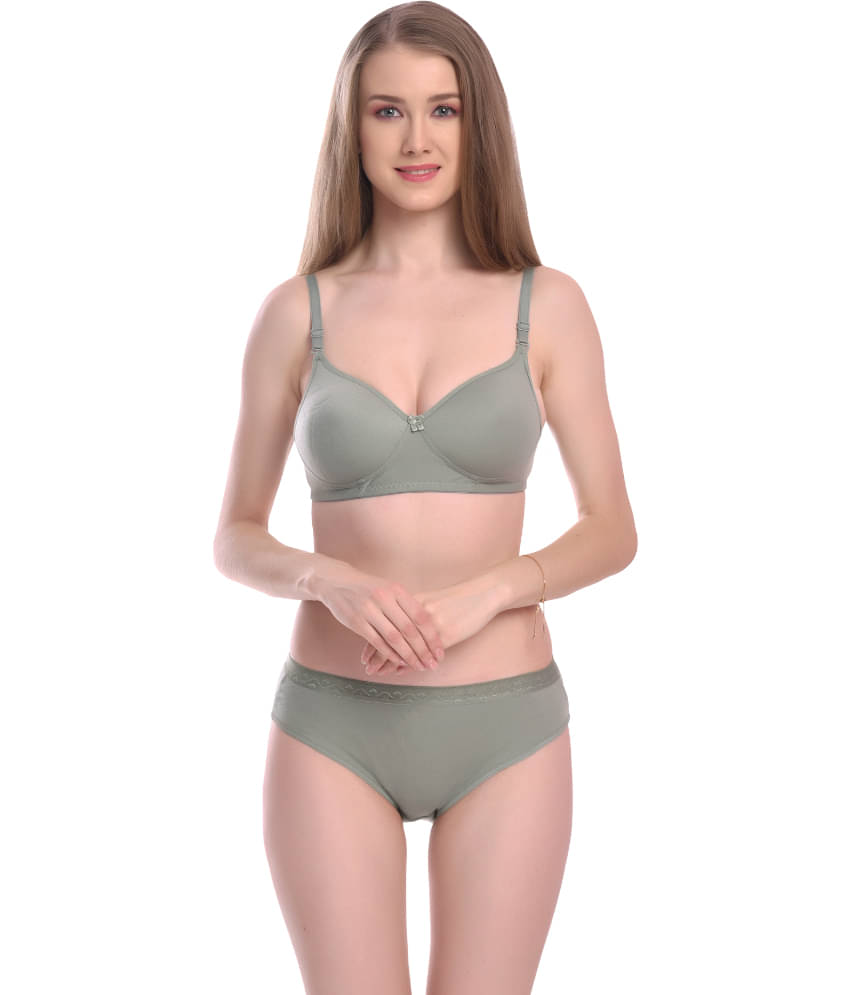     			LEORBIX Pack of 1 Cotton Blend Bra & Panty Set For Women ( Green )
