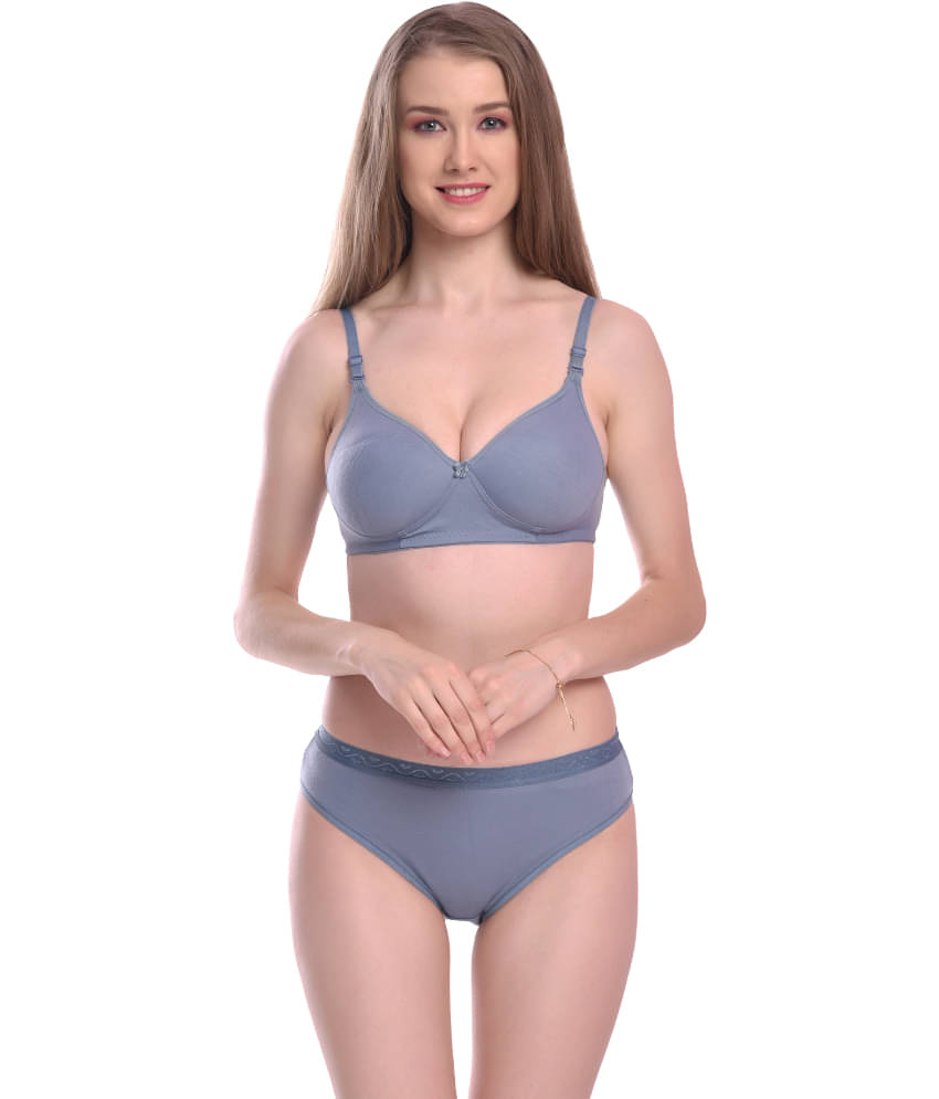 LEORBIX Pack of 1 Cotton Blend Bra & Panty Set For Women ( Blue )     			LEORBIX Pack of 1 Cotton Blend Bra & Panty Set For Women ( Blue )