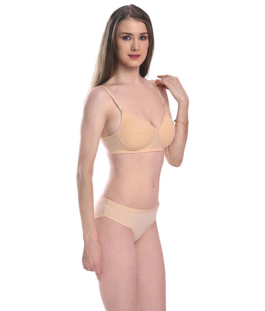     			LEORBIX Pack of 1 Cotton Blend Bra & Panty Set For Women ( Cream )