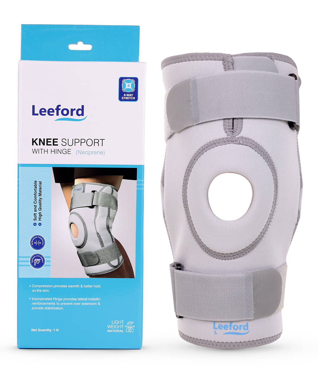     			Leeford Hinged Knee Brace Support, Joint Stability Patella Stabilizer for Knee Pain Relief, Size- L (Pack of 1)