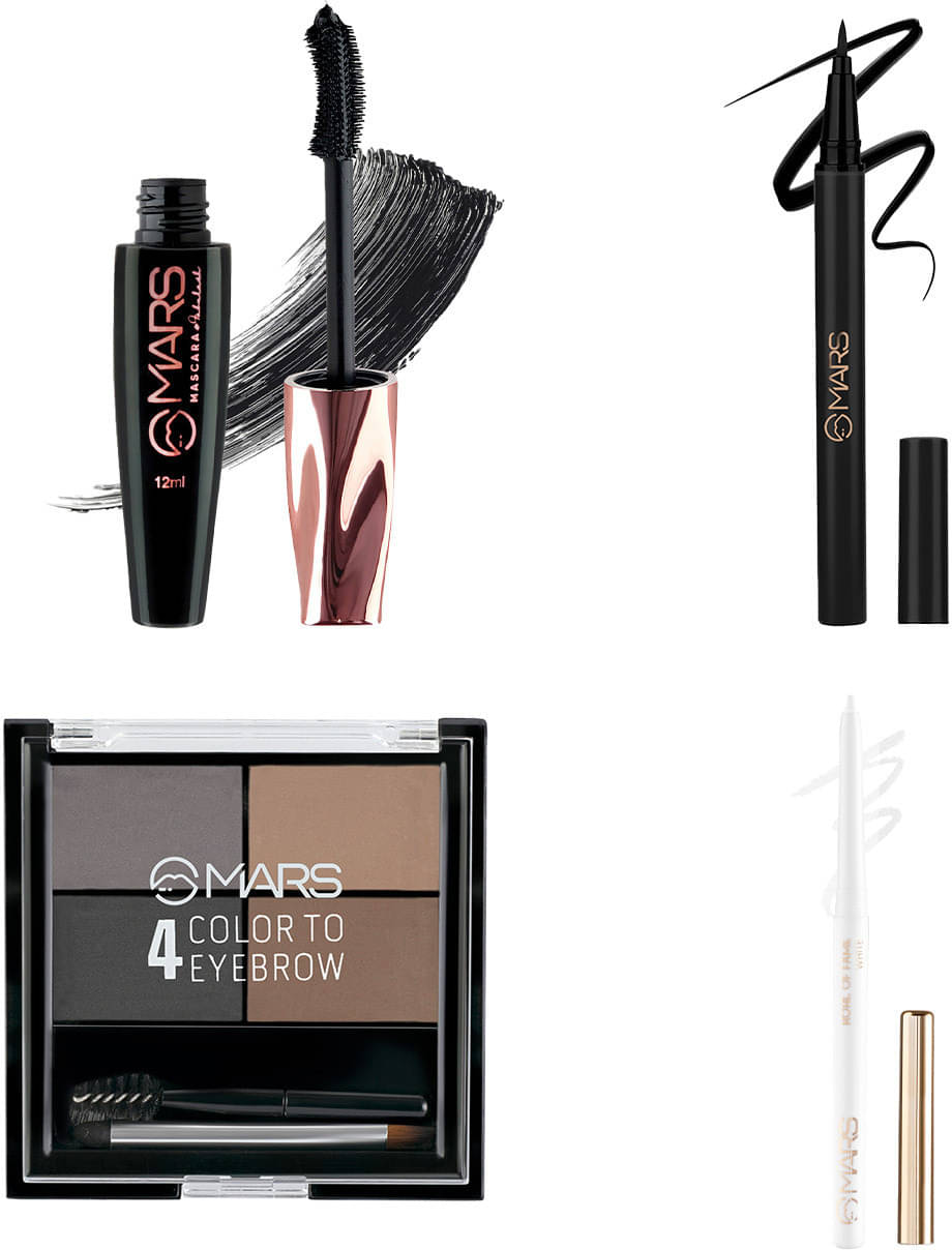     			MARS Fabulash Mascara, Eyeliner, Kajal and 4 Eyebrow Powder Cake Palette With 2 Brush 21.3 g (Black)