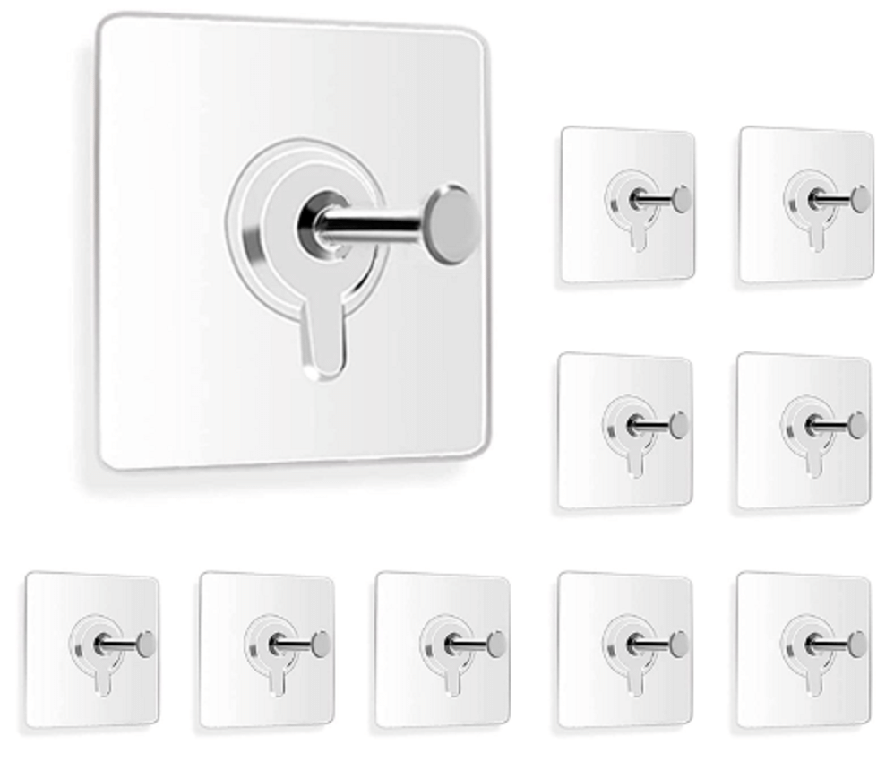     			Photo Frame Hooks for Wall Without Drilling, 10 Pack Self Adhesive Hooks for Wall Heavy Duty Strong Nail Free for Hanging Photo Frame (Hanging Hook, Transparent) Stainless Steel