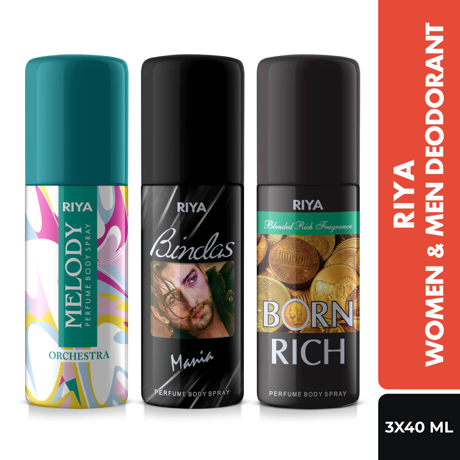    			Riya Pack of 3 Deo | Long lasting Fragrance Deodorant Spray for Men,Women,Unisex 120 ml ( Pack of 3 )