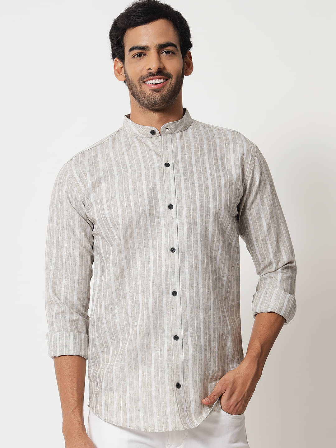 SHANLIYA 100% Cotton Regular Fit Striped Full Sleeves Men's Casual Shirt - Grey ( Pack of 1 ) SHANLIYA 100% Cotton Regular Fit Striped Full Sleeves Men's Casual Shirt - Grey ( Pack of 1 )