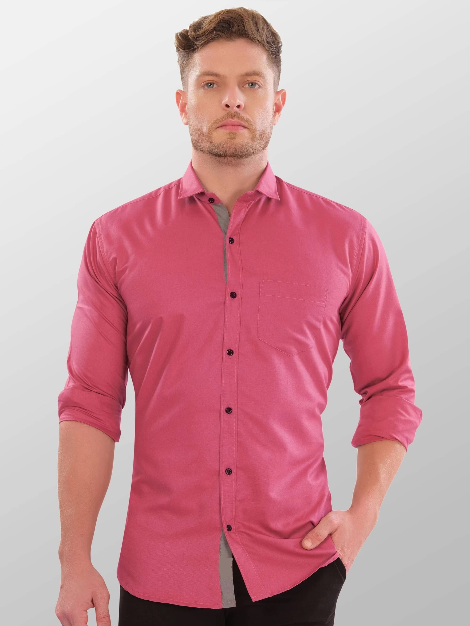     			SHANLIYA Cotton Blend Regular Fit Solids Full Sleeves Men's Casual Shirt - Pink ( Pack of 1 )