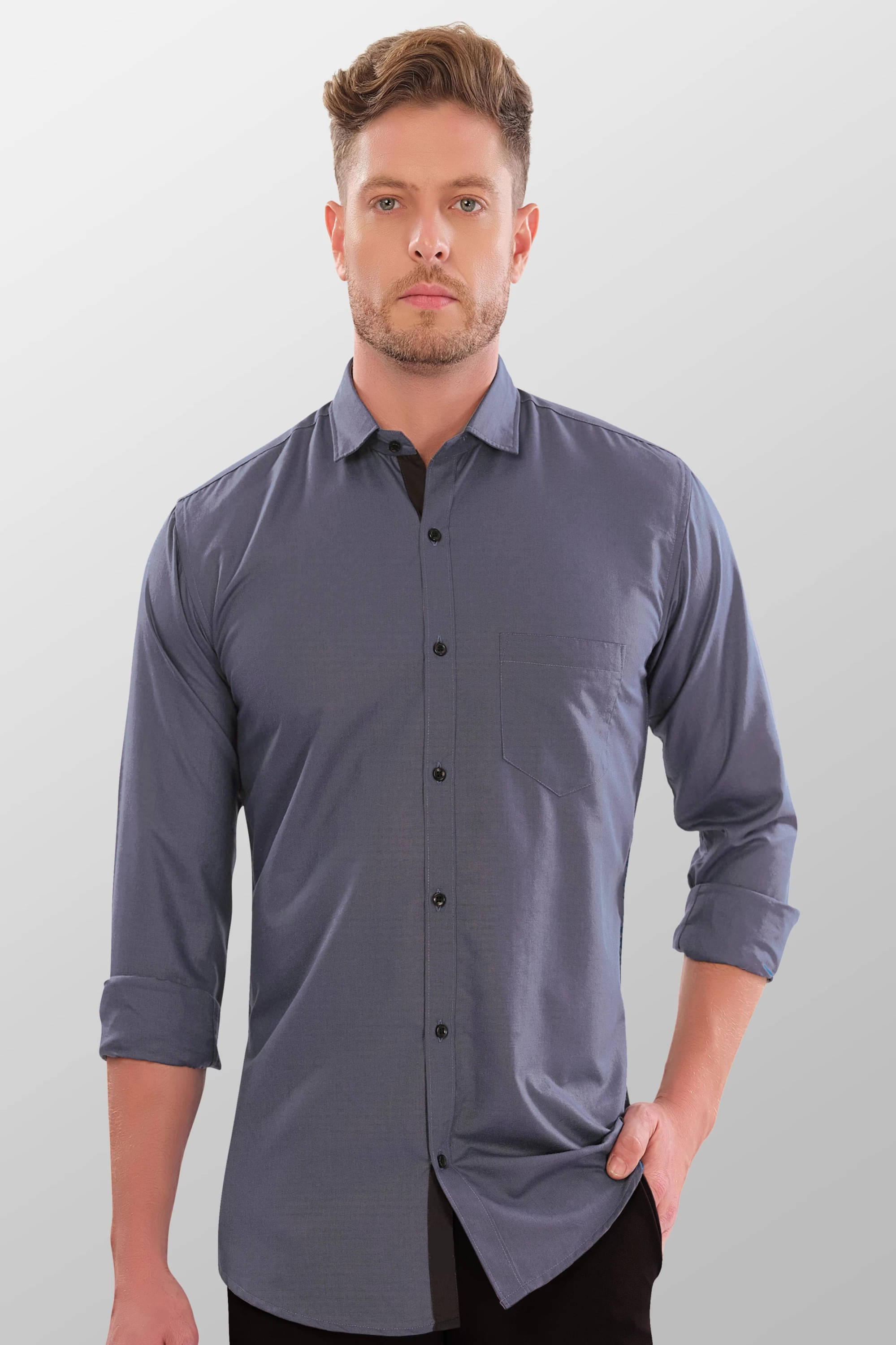 SHANLIYA Cotton Blend Regular Fit Solids Full Sleeves Men's Casual Shirt - Dark Grey ( Pack of 1 ) SHANLIYA Cotton Blend Regular Fit Solids Full Sleeves Men's Casual Shirt - Dark Grey ( Pack of 1 )