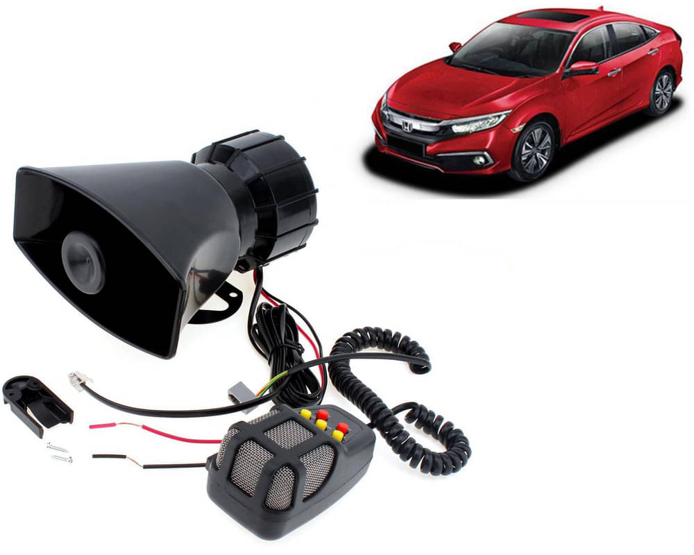 7 Tone Siren Horn Hooter with Mic For All Cars, Trucks, Mini Trucks, Vans, Bikes-Loud Siren With 7 Different Great Sounds For Civic 2019     			7 Tone Siren Horn Hooter with Mic For All Cars, Trucks, Mini Trucks, Vans, Bikes-Loud Siren With 7 Different Great Sounds For Civic 2019