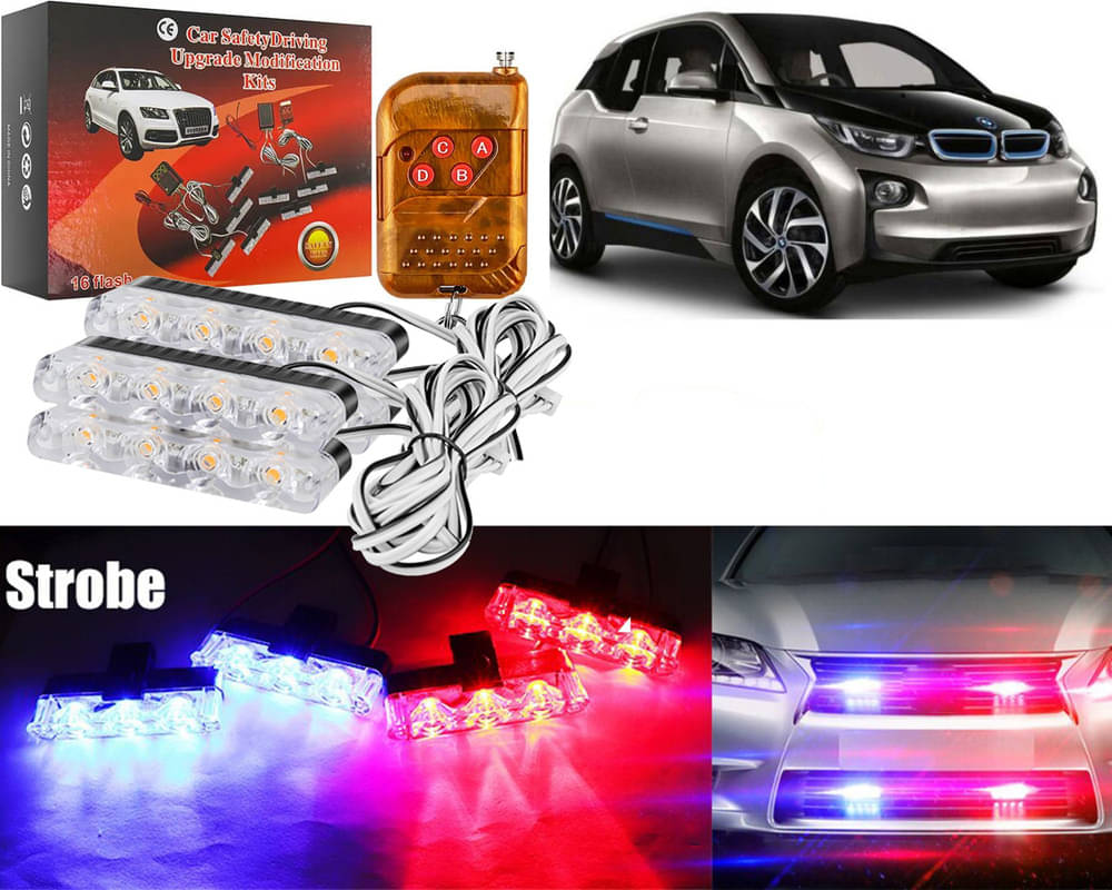 Car Grill Red & Blue LED DRL Police Flasher Emergency Warning Strobe Light For i3     			Car Grill Red & Blue LED DRL Police Flasher Emergency Warning Strobe Light For i3