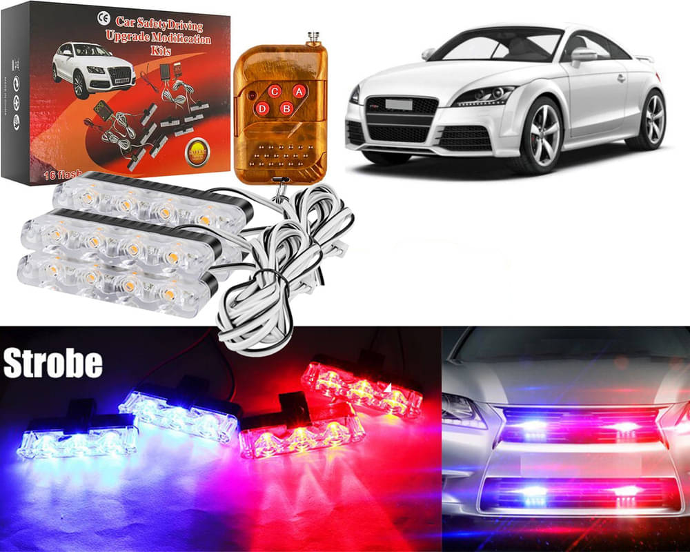     			Car Grill Red & Blue LED DRL Police Flasher Emergency Warning Strobe Light For TT