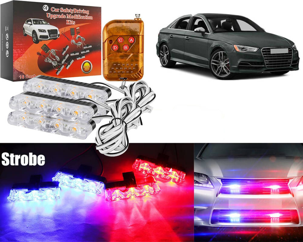     			Car Grill Red & Blue LED DRL Police Flasher Emergency Warning Strobe Light For S3