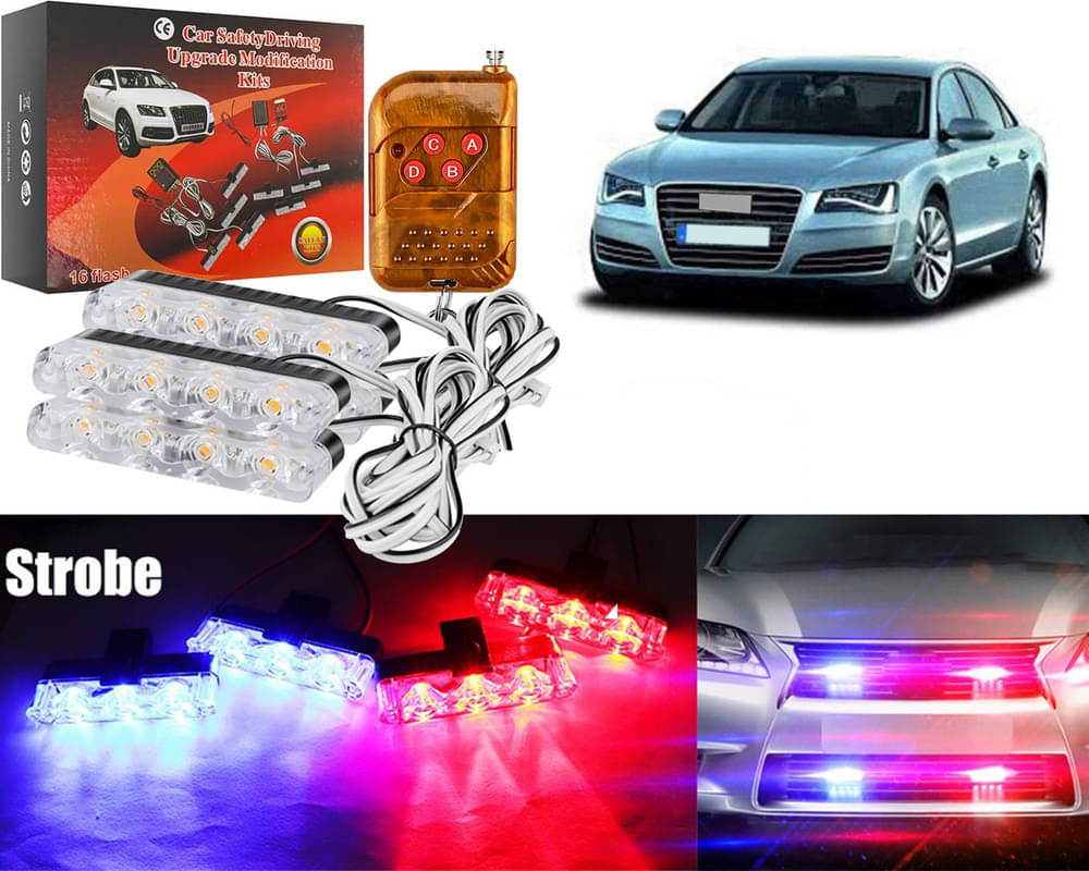     			Car Grill Red & Blue LED DRL Police Flasher Emergency Warning Strobe Light For R8
