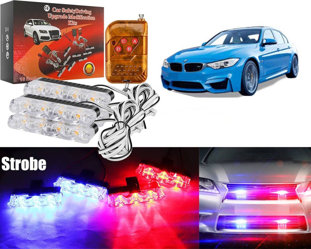     			Car Grill Red & Blue LED DRL Police Flasher Emergency Warning Strobe Light For 325i