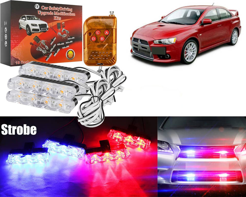     			Car Grill Red & Blue LED DRL Police Flasher Emergency Warning Strobe Light For Lancer