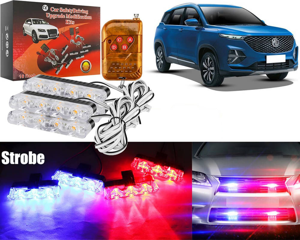     			Car Grill Red & Blue LED DRL Police Flasher Emergency Warning Strobe Light For MG Hector Plus