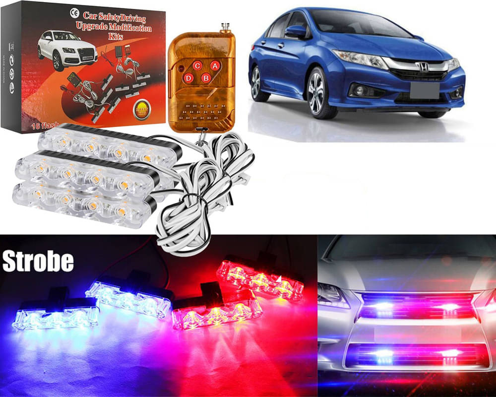     			Car Grill Red & Blue LED DRL Police Flasher Emergency Warning Strobe Light For City New