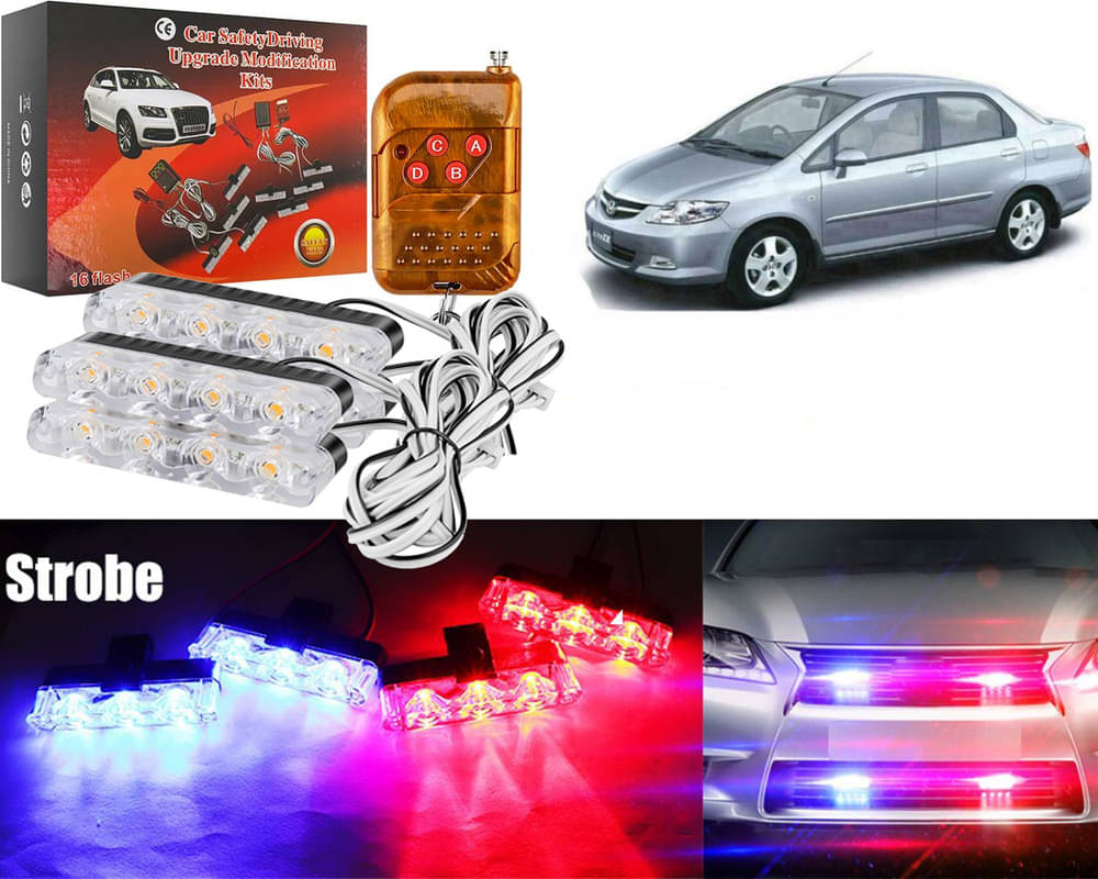     			Car Grill Red & Blue LED DRL Police Flasher Emergency Warning Strobe Light For City ZX