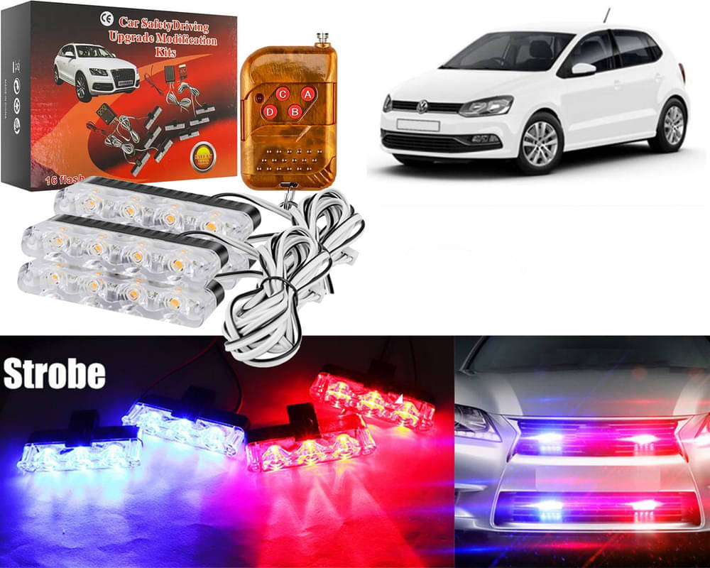 Car Grill Red & Blue LED DRL Police Flasher Emergency Warning Strobe Light For Polo Exquisite     			Car Grill Red & Blue LED DRL Police Flasher Emergency Warning Strobe Light For Polo Exquisite