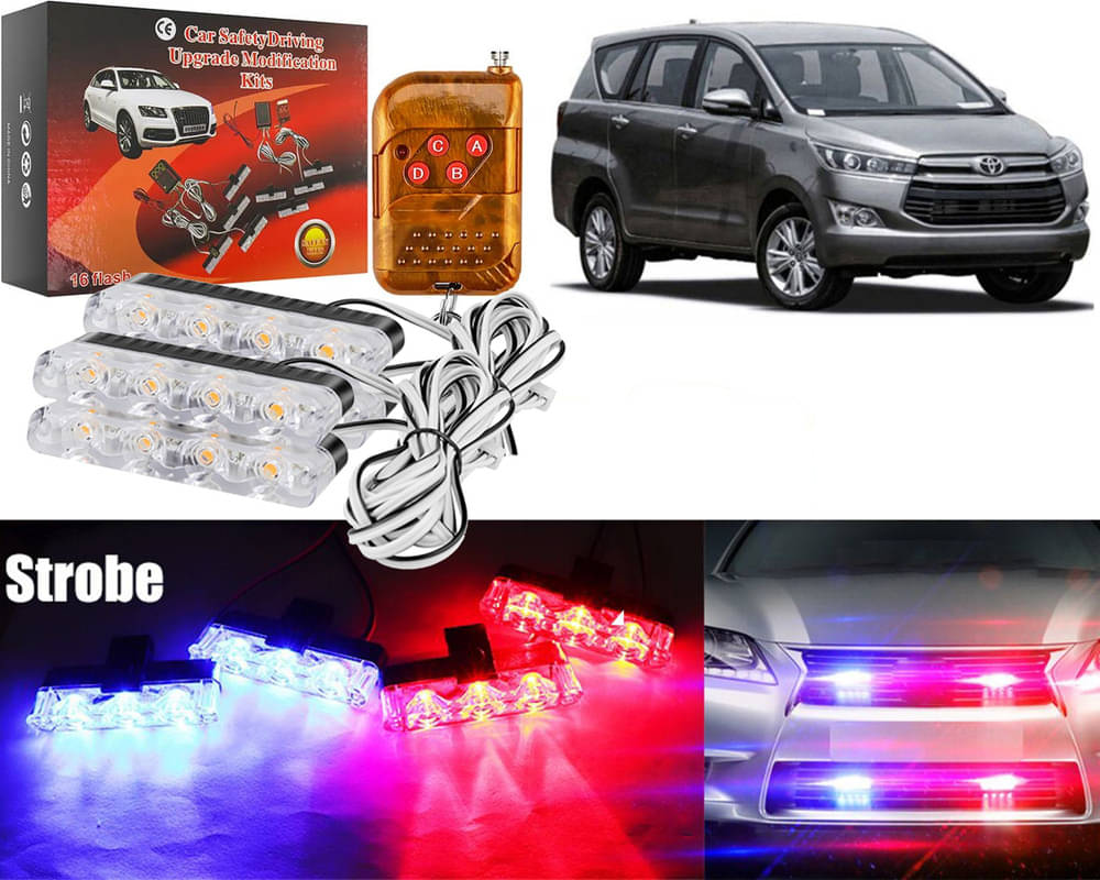     			Car Grill Red & Blue LED DRL Police Flasher Emergency Warning Strobe Light For Innova Crysta 2016