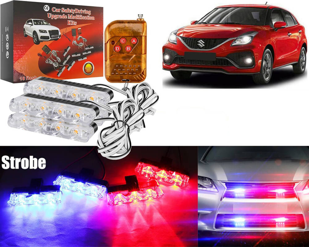     			Car Grill Red & Blue LED DRL Police Flasher Emergency Warning Strobe Light For Baleno RS 2019