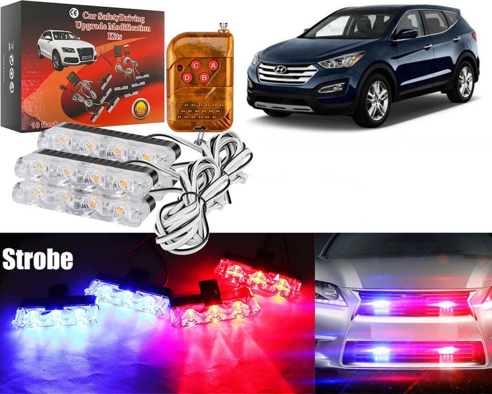 Car Grill Red & Blue LED DRL Police Flasher Emergency Warning Strobe Light For Santa Fe     			Car Grill Red & Blue LED DRL Police Flasher Emergency Warning Strobe Light For Santa Fe