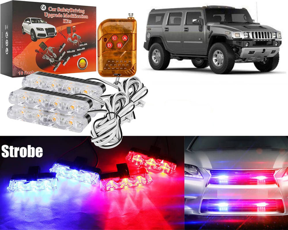 Car Grill Red & Blue LED DRL Police Flasher Emergency Warning Strobe Light For Hummer H2 Car Grill Red & Blue LED DRL Police Flasher Emergency Warning Strobe Light For Hummer H2