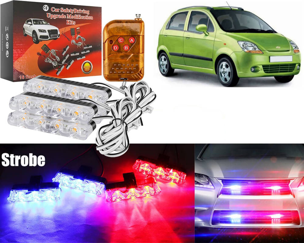     			Car Grill Red & Blue LED DRL Police Flasher Emergency Warning Strobe Light For Spark