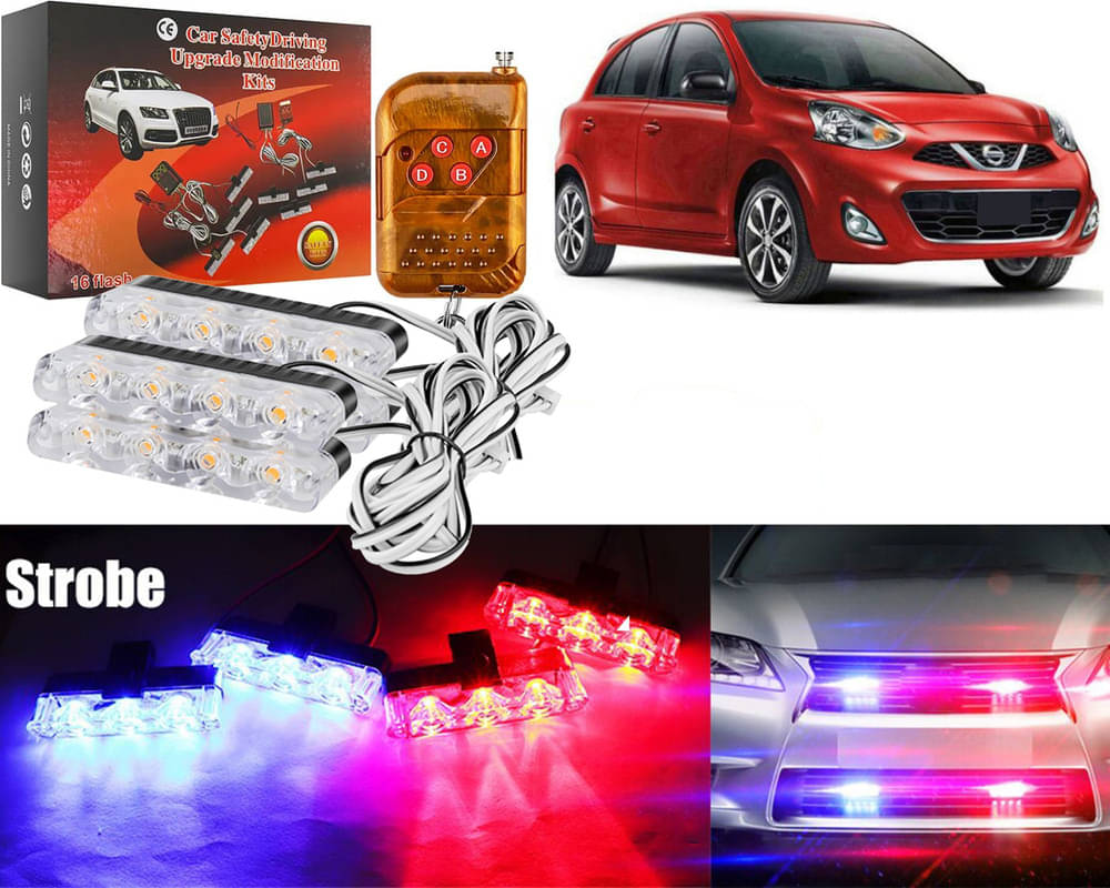     			Car Grill Red & Blue LED DRL Police Flasher Emergency Warning Strobe Light For Micra 2015