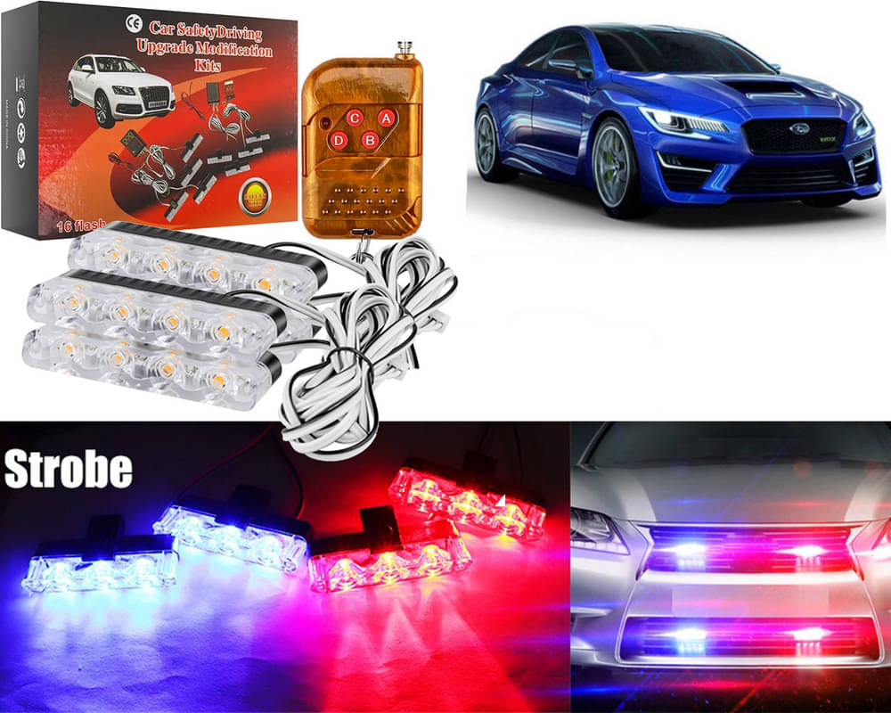     			Car Grill Red & Blue LED DRL Police Flasher Emergency Warning Strobe Light For WRX