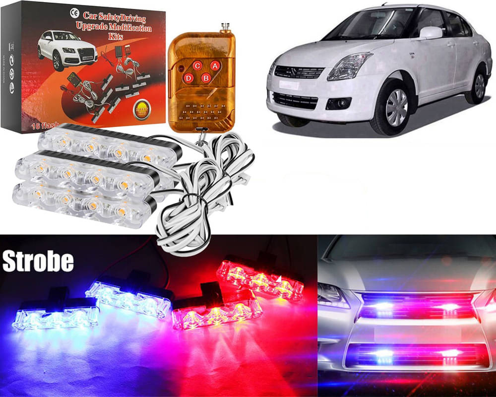    			Car Grill Red & Blue LED DRL Police Flasher Emergency Warning Strobe Light For Swift Dzire Type -1