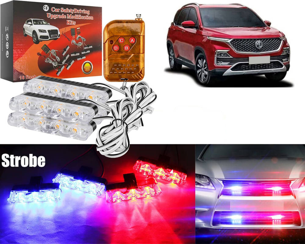 Car Grill Red & Blue LED DRL Police Flasher Emergency Warning Strobe Light For MG Hector Car Grill Red & Blue LED DRL Police Flasher Emergency Warning Strobe Light For MG Hector