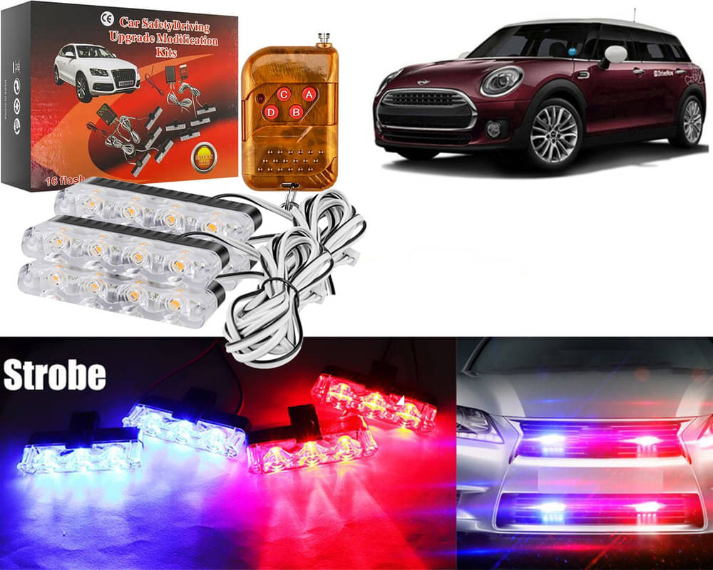     			Car Grill Red & Blue LED DRL Police Flasher Emergency Warning Strobe Light For Clubman