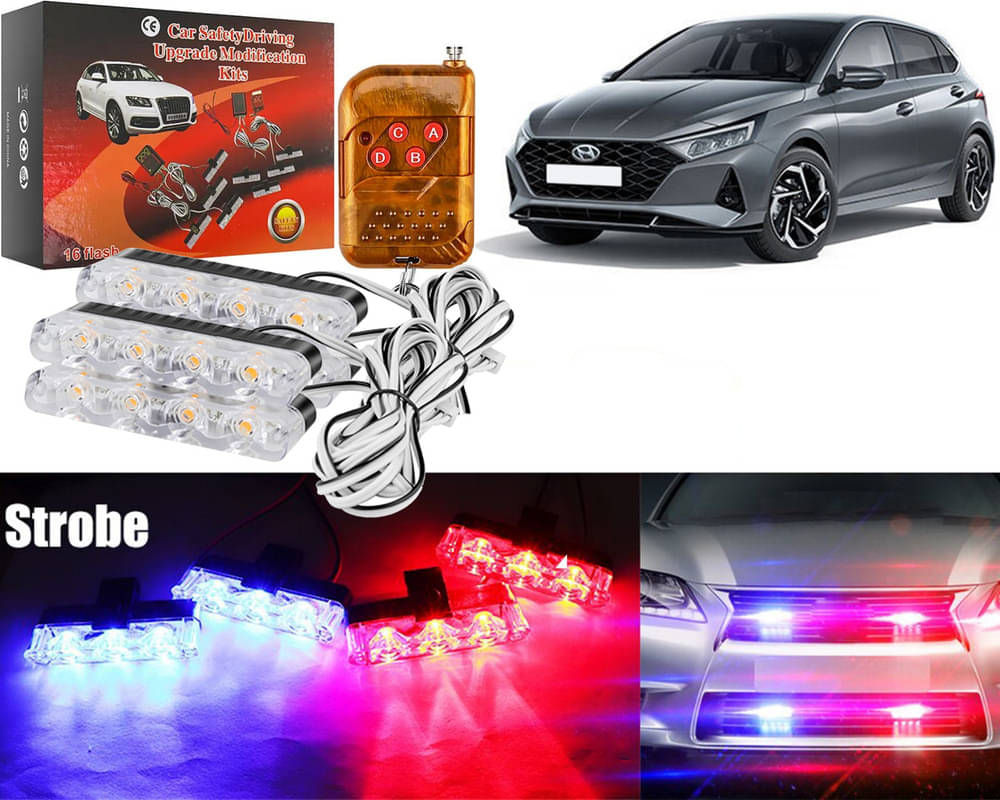     			Car Grill Red & Blue LED DRL Police Flasher Emergency Warning Strobe Light For I20 Type-3(2020)