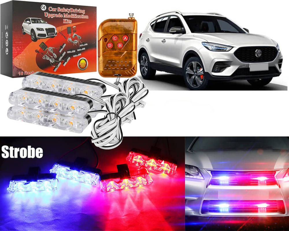 Car Grill Red & Blue LED DRL Police Flasher Emergency Warning Strobe Light For MG Astor Car Grill Red & Blue LED DRL Police Flasher Emergency Warning Strobe Light For MG Astor