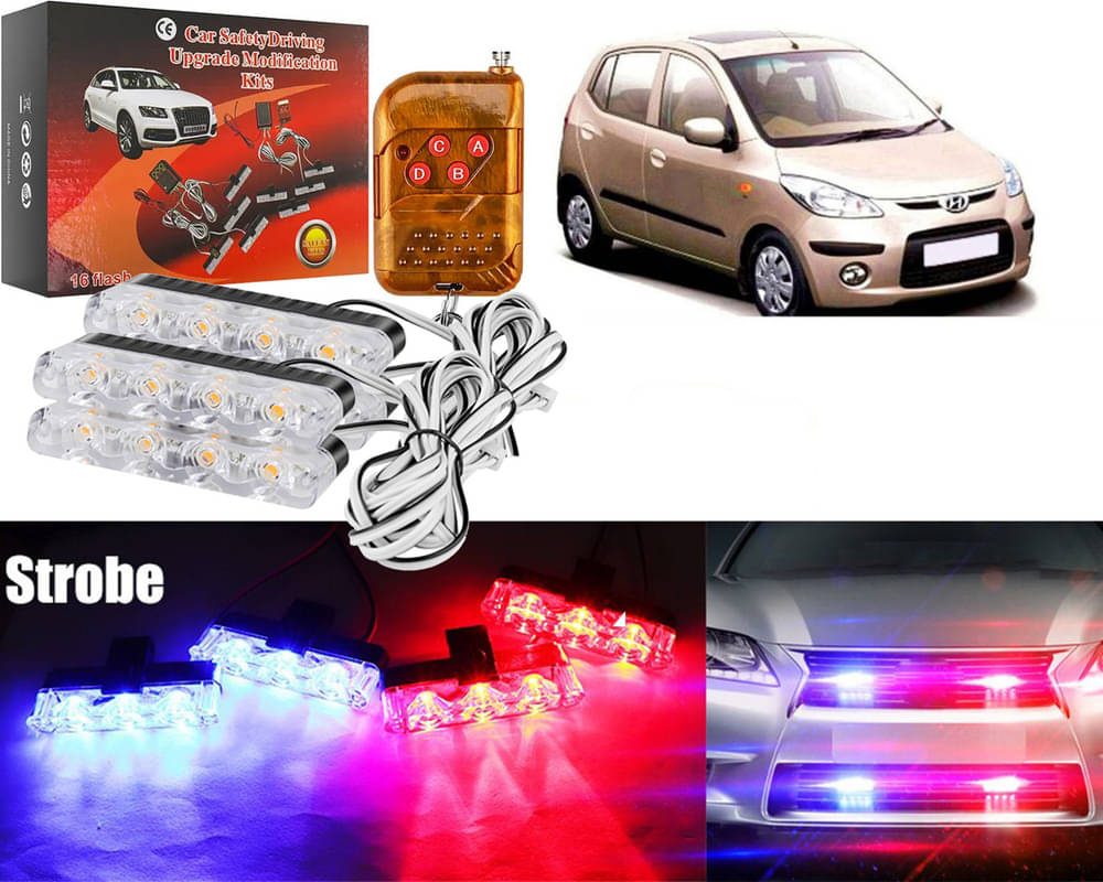 Car Grill Red & Blue LED DRL Police Flasher Emergency Warning Strobe Light For I10 Type-1 Car Grill Red & Blue LED DRL Police Flasher Emergency Warning Strobe Light For I10 Type-1