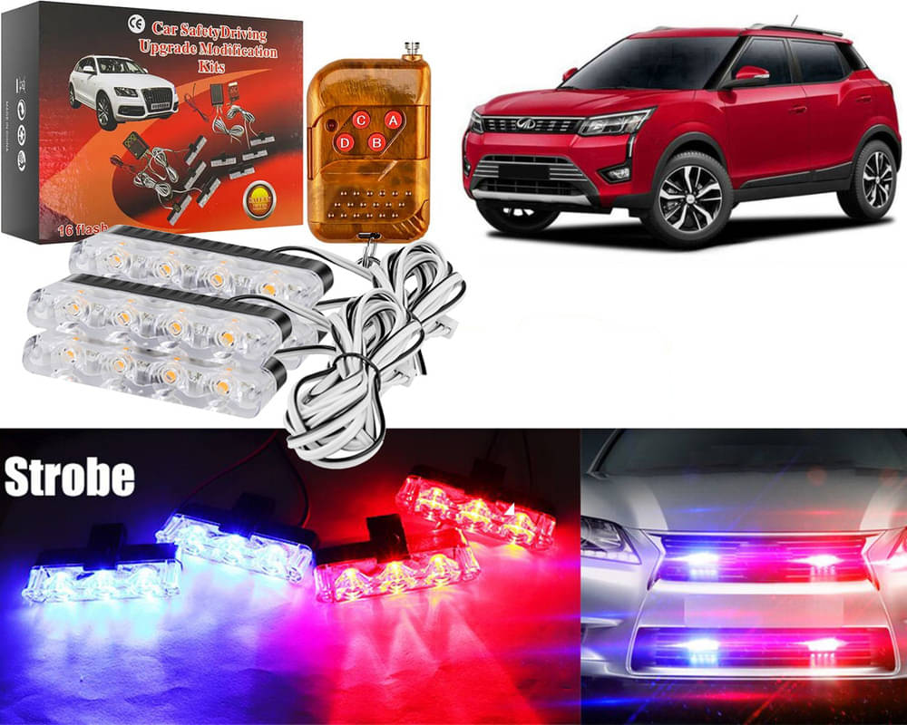     			Car Grill Red & Blue LED DRL Police Flasher Emergency Warning Strobe Light For XUV 300 2019