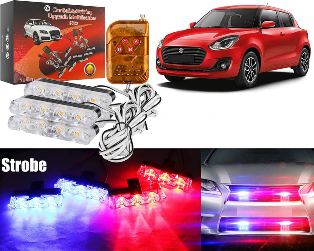 Car Grill Red & Blue LED DRL Police Flasher Emergency Warning Strobe Light For Swift New Car Grill Red & Blue LED DRL Police Flasher Emergency Warning Strobe Light For Swift New