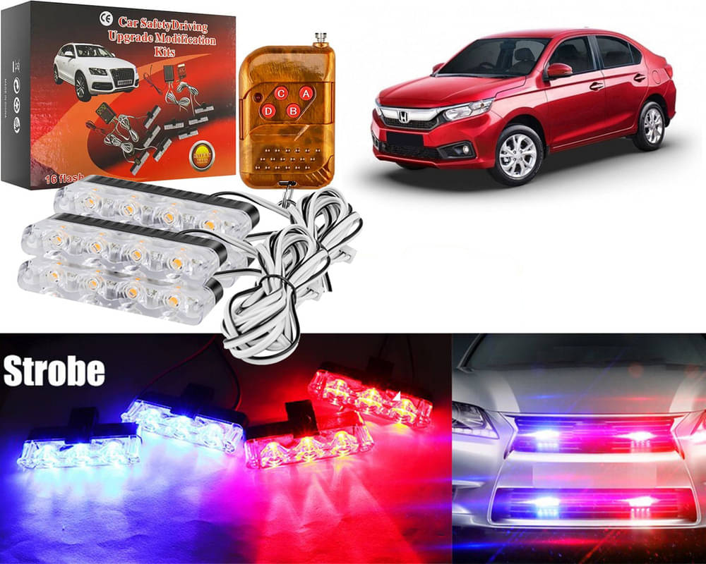 Car Grill Red & Blue LED DRL Police Flasher Emergency Warning Strobe Light For Amaze 2018 Car Grill Red & Blue LED DRL Police Flasher Emergency Warning Strobe Light For Amaze 2018