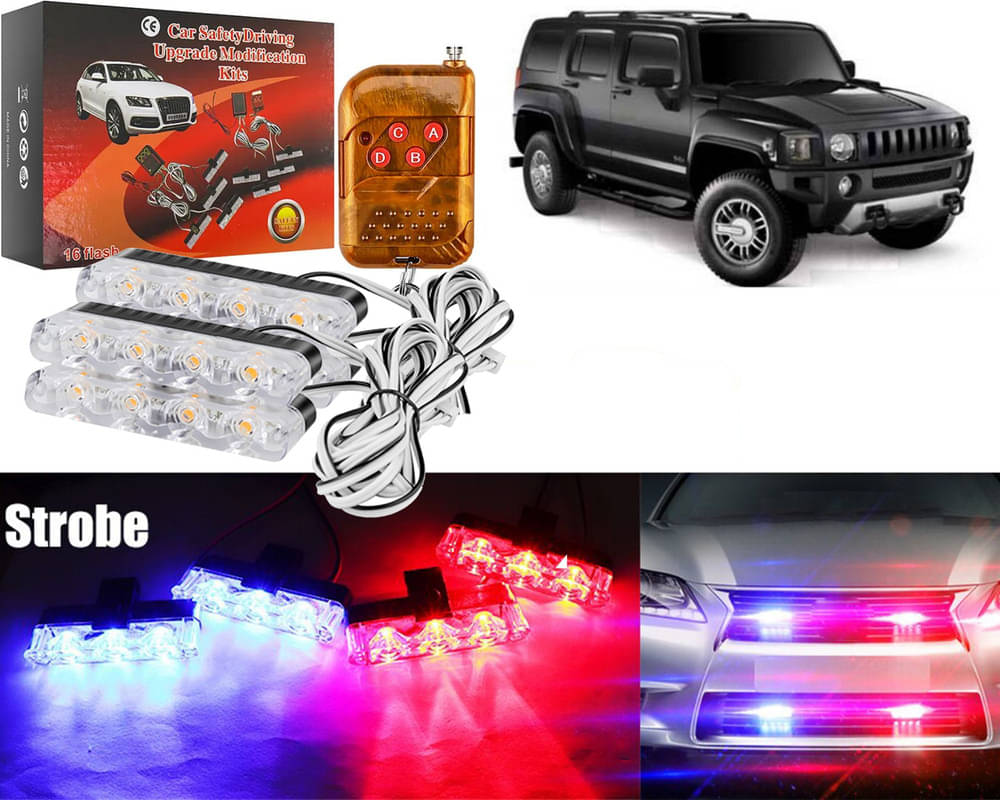     			Car Grill Red & Blue LED DRL Police Flasher Emergency Warning Strobe Light For Hummer H3
